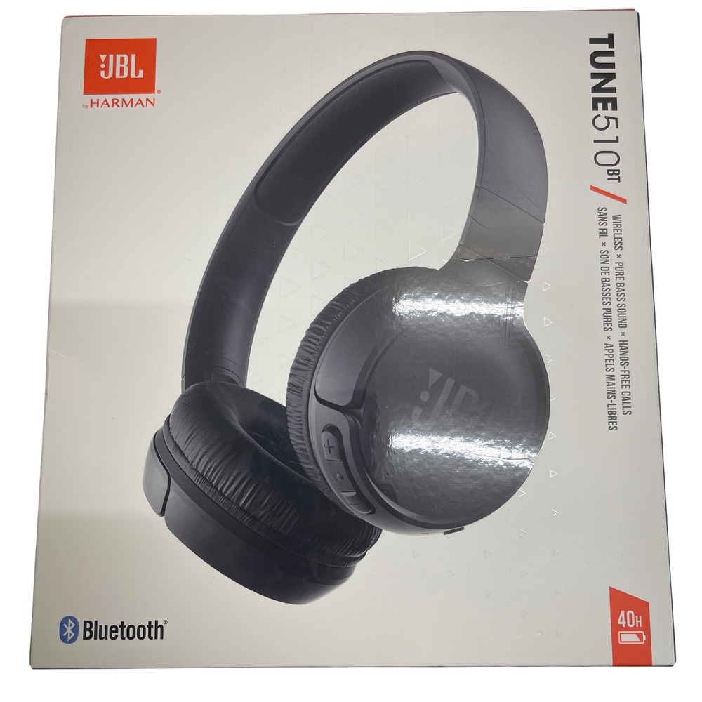 JBL Tune 510BT Wireless Bluetooth On Ear Headphones Black Built In Mic NEW